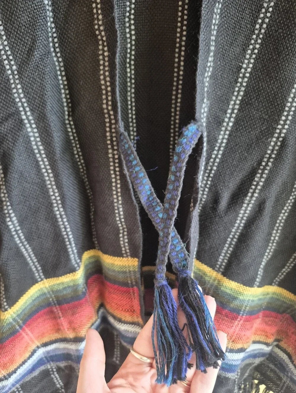 Raquel Allegra Peruvian Weave Poncho with Multicolor Fringe Accent